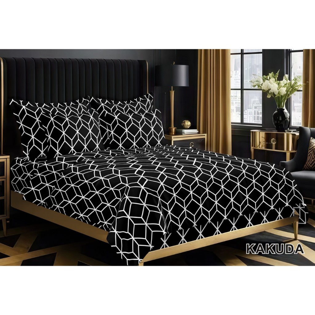 Sprei 1Set Sarung Bantal & Guling 180x200 160x200 120x200 / Seprai Aesthetic Motif Kakuda Sudut Kare