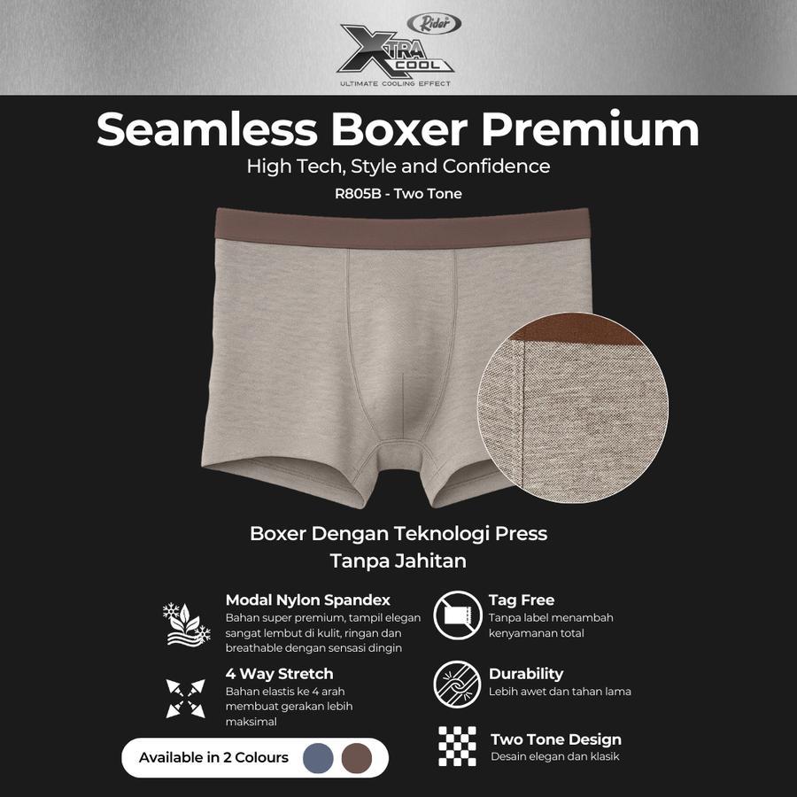 Rider Xtracool Boxer Seamless - Boxer Pria Modal Nylon Spandex R805B isi 1 Pcs - Navy, M