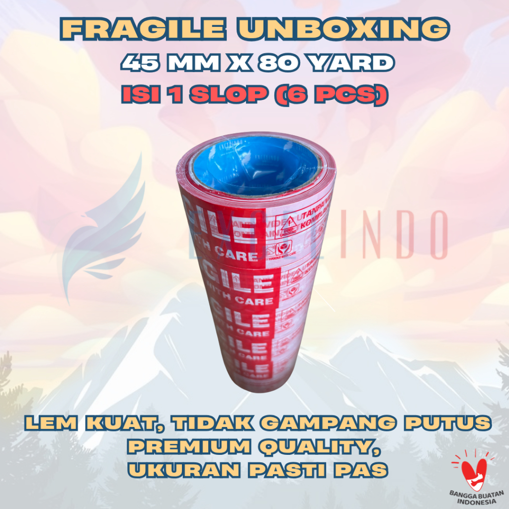 

(1 SLOP/6 PCS) Excelindo Lakban Fragile UNBOXING 45mmx80 yard PREMIUM QUALITY PREMIUM QUALITY