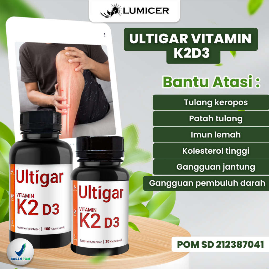 Ultigar Vitamin K2 + D3 - K2 120 mcg D3 400 IU - Botol isi 100 Kapsul Lunak - Suplemen Kesehatan