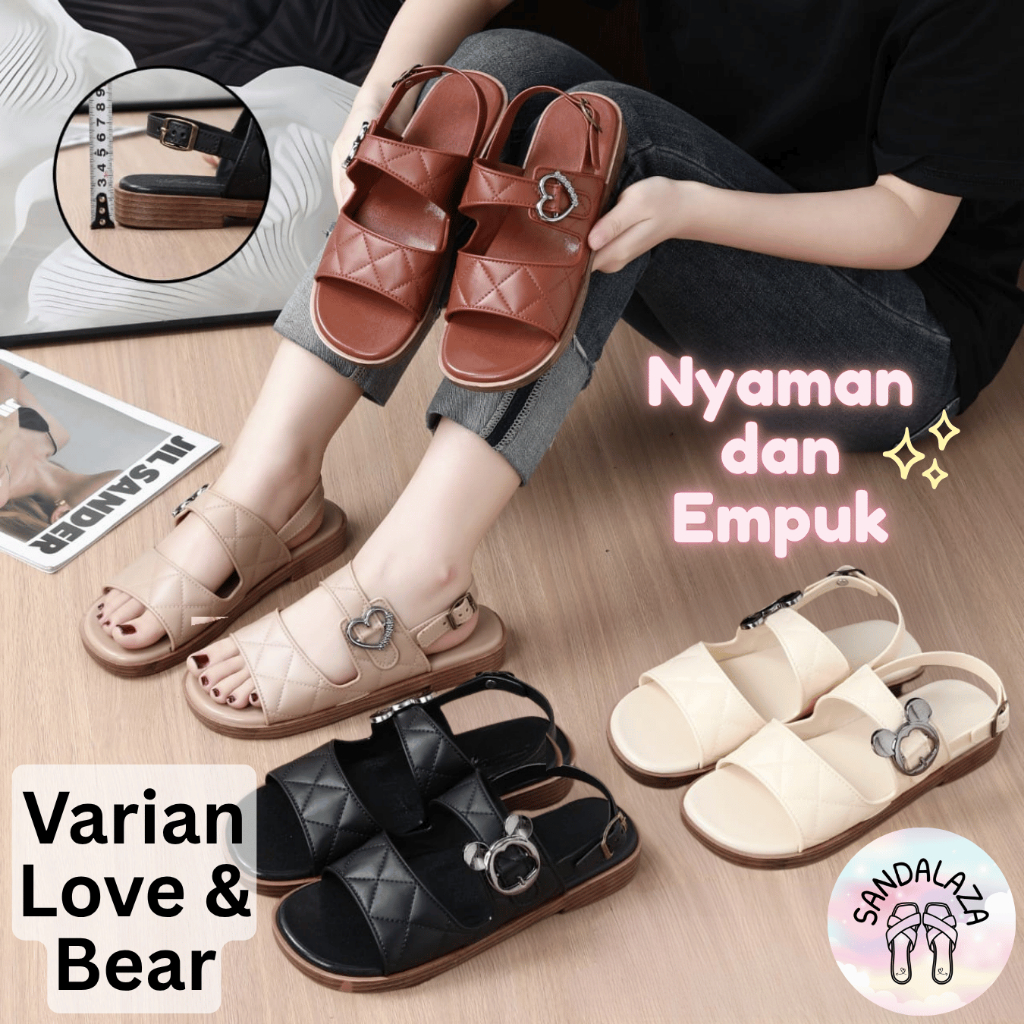 Sepatu Sandal Wanita Flat Jelly 2 tali Love dan Beruang Sandal Flat Cewek Import Sepatu Sendal Cewek