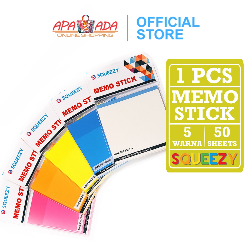 

Apazada - Sticky Note Warna Transparan 50 Lembar / Memo Stick Squeezy 5 Warna MMS-SQ7676-TR