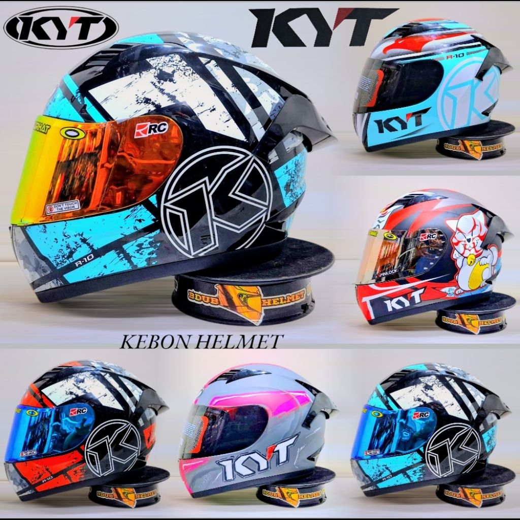 Helm KYT R10 #1 Aquamarine #3 Aqua blue paket ganteng original KYT