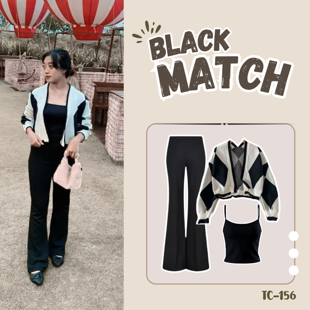 One Set Korean Look Terbaru Simpel Dan Elegant Dengan ( Celana Cutbray + Cardigan Abstrak + Tank Top