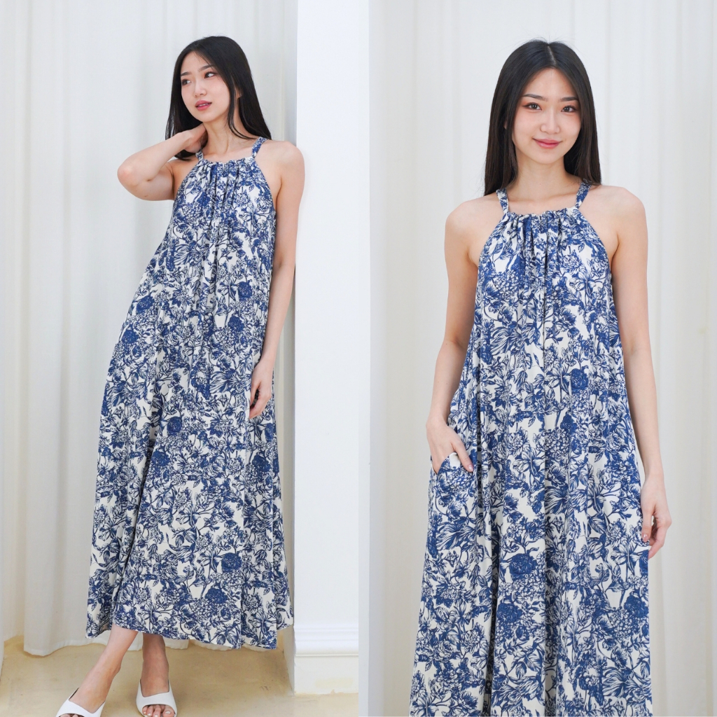 Long Dress Bunga Wanita Sleeveless Bahan Rayon Dress Pantai Tanpa Lengan Wanita