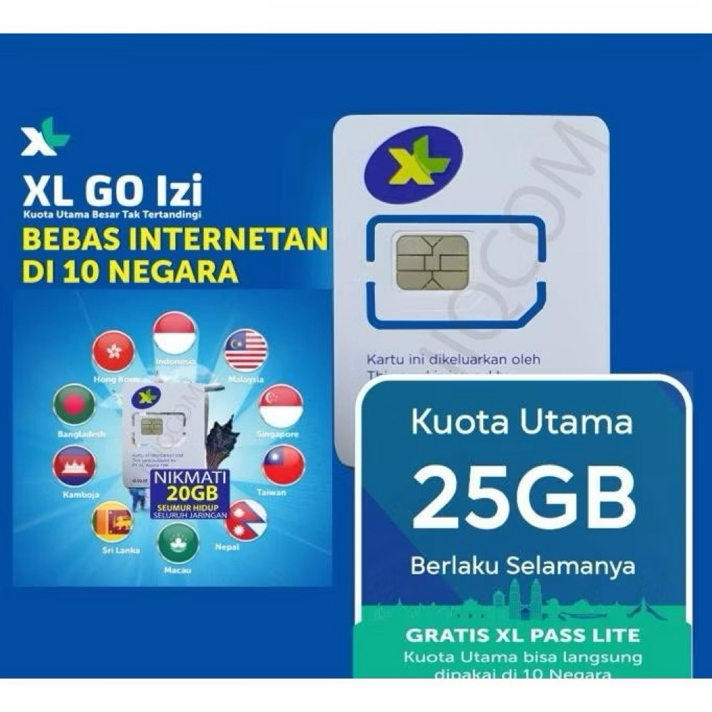 Kartu XL Go IZI 25GB 10 Negara