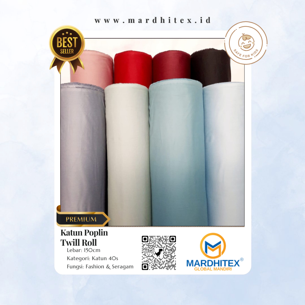 Katun Poplin Twill / Katun Jepang Twill High Grade Premium, Kain Fashion Multifungsi, Harga Roll