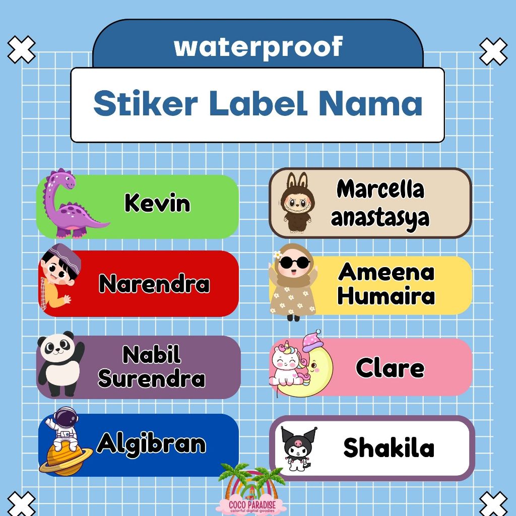 

Stiker Label Nama Anak Custom Waterproof