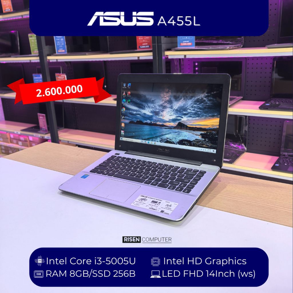 Laptop Asus A455L Intel Core i3-5005U RAM 8GB SSD 256GB HD 14inch Notebook Second Seken