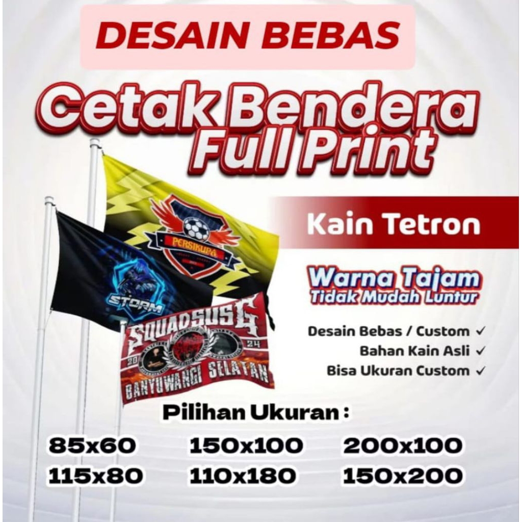 Cetak Bendera Custom horeg suporter komunitas Bebas Desain Full Print Kain Tetron Flag