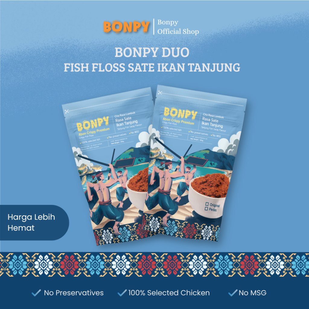 

BONPY DUO ABON IKAN CRISPY PREMIUM SATE IKAN TANJUNG LOMBOK
