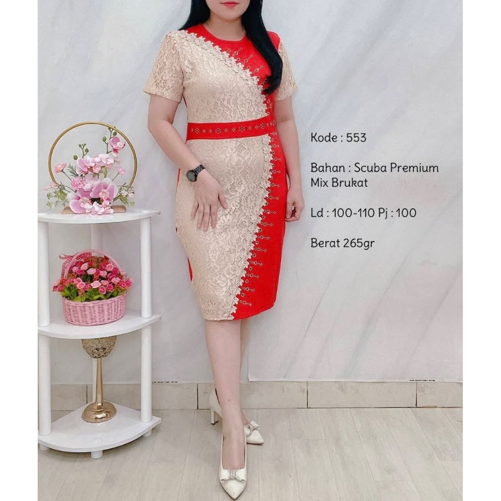 Dress Brokat Mix Scuba Premium/Dres pesta