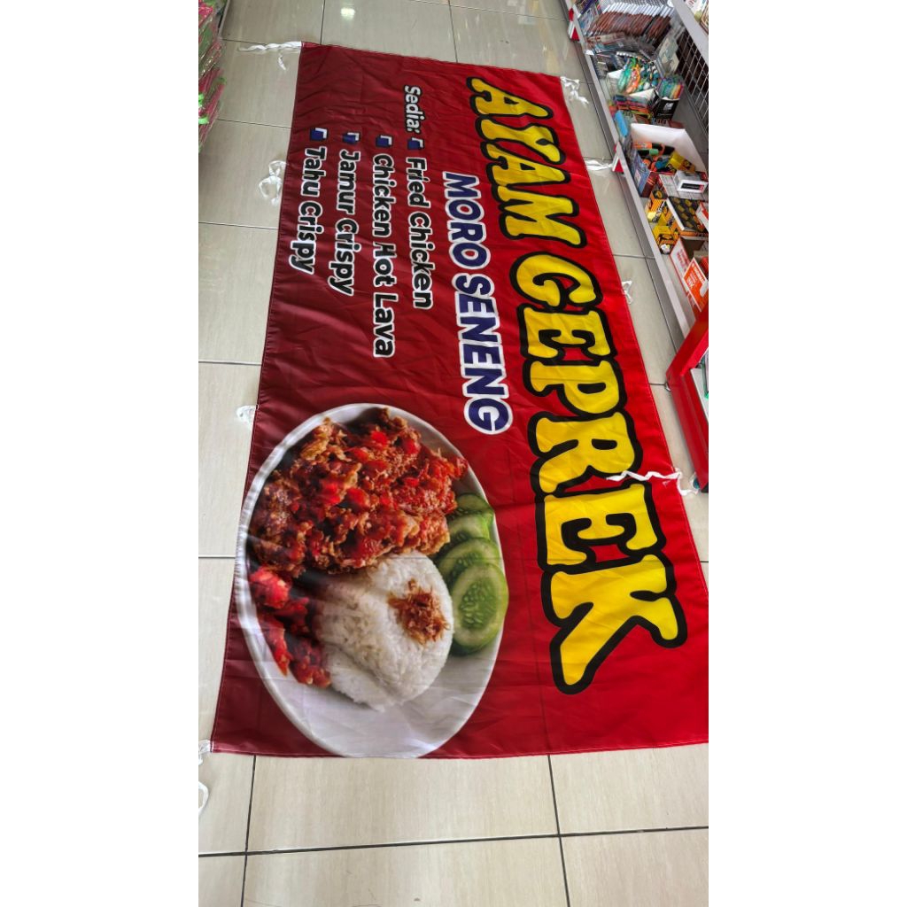 (Free Desain) Spanduk kain Custom,Pecel Lele,Nasi Goreng,mie ayam Bakso,Dll