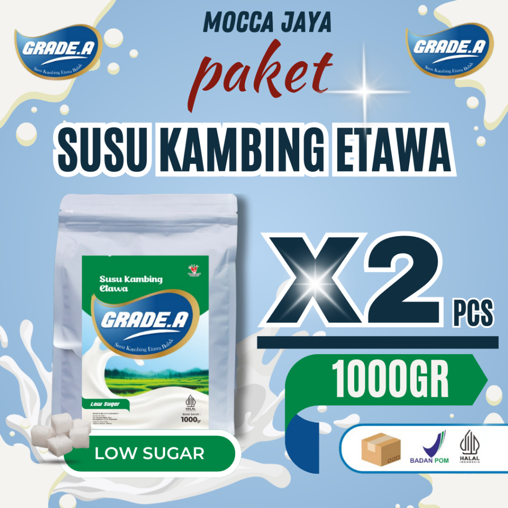 

PAKET 2 PCS GRADE.A SUSU KAMBING ETAWA BUBUK LOW\NON SUGAR 1KG\1000GR
