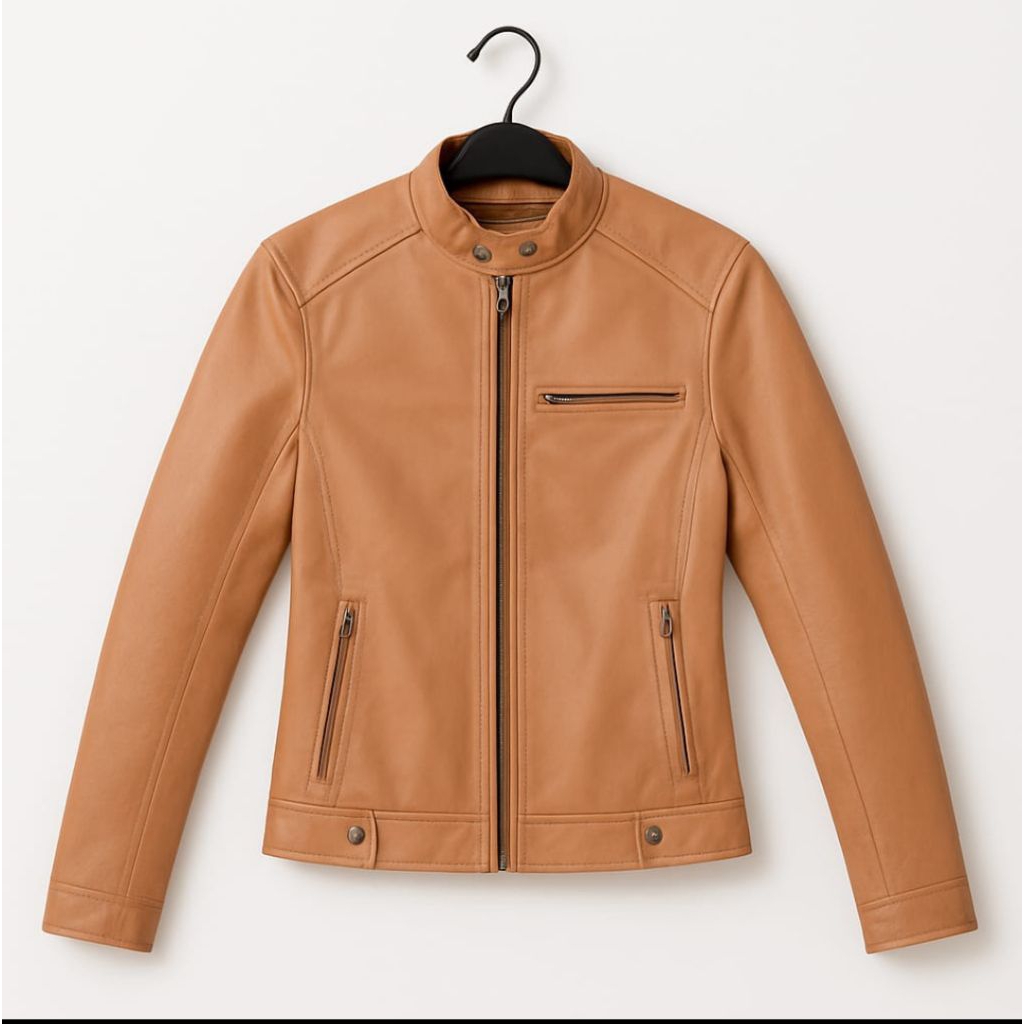 Jaket Kulit Biker Warna Tan - Preloved Asli Kulit | Classic & Stylish Look