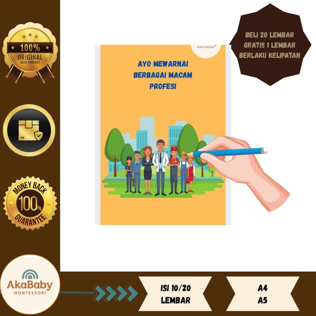 

Kertas Mewarnai Anak A4/A5 Isi 10/20 Lembar – Gambar Edukasi Lucu Tema Profesi
