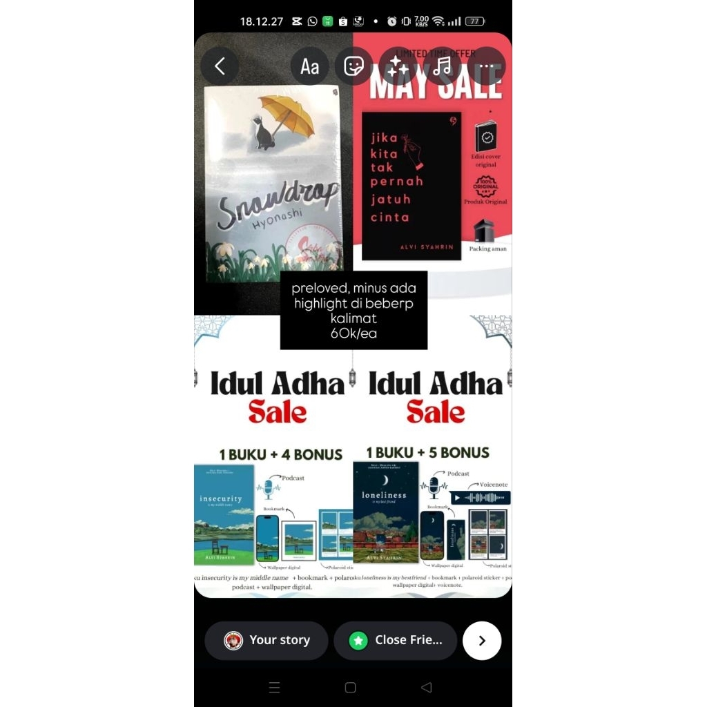 Preloved Novel Snowdrop by Hyonashi (free bookmark Van Gogh)