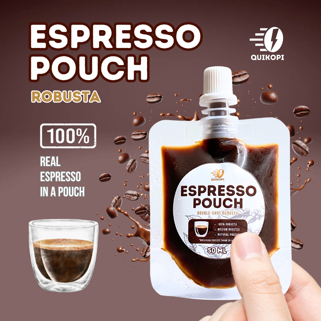 

QUIKOPI Espresso Pouch - Duoble Shot Robusta - Espresso Concentrated - 100% Espresso Murni 50 ML