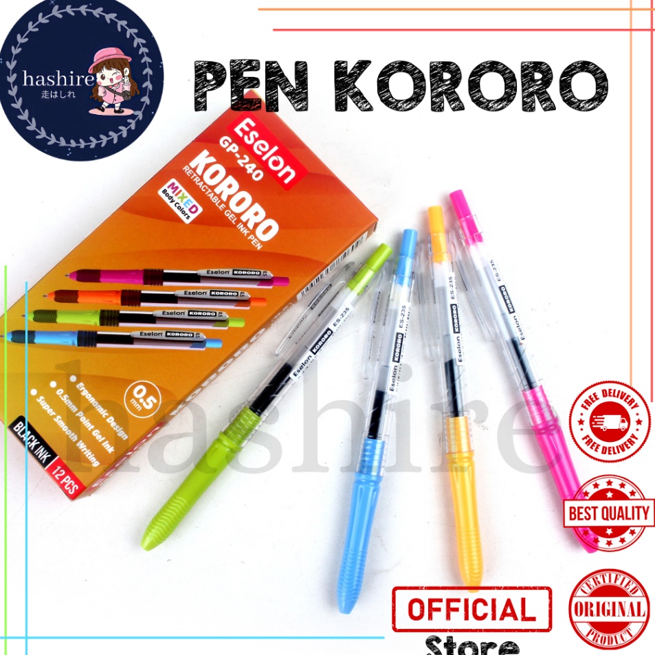 

12pcs Pulpen Gel ESELON GP24 KORORO 1 pak Pulpen Gel Cetek 5mm