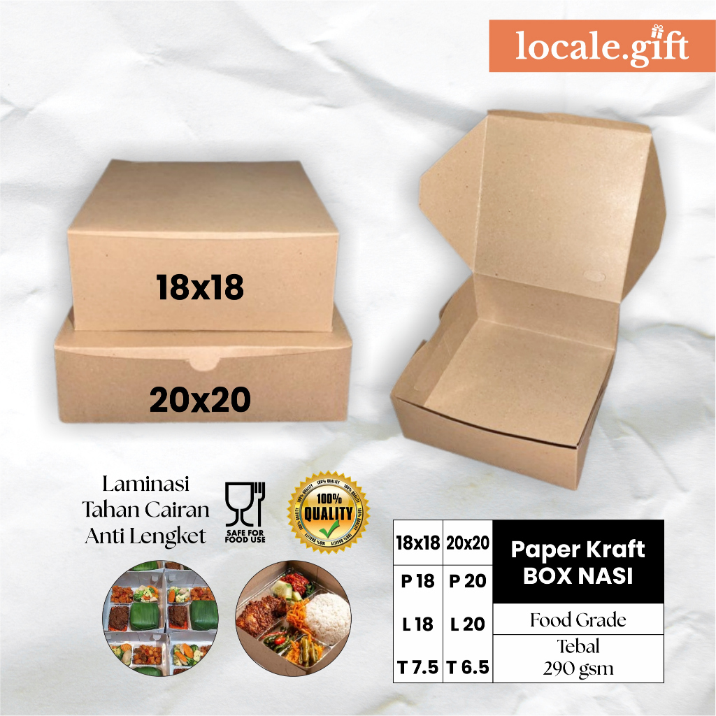 

[1 pcs] Box Nasi 20x20 dan 18x18 Paper Kraft Laminasi