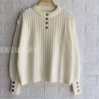 SWEATER RAJUT WANITA/FULL RAJUT/CREAM PUTIH