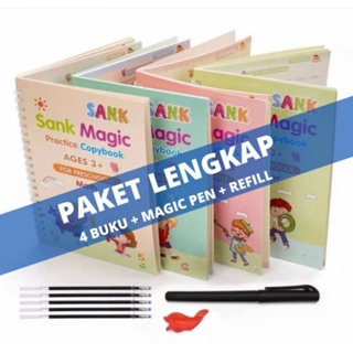 

Sank Magic Book / Magic Practice Book 1 set isi 4 buku + pen + refill / Set Buku Latihan Belajar Menulis PAUD Preschool TK Huruf Angka Magi