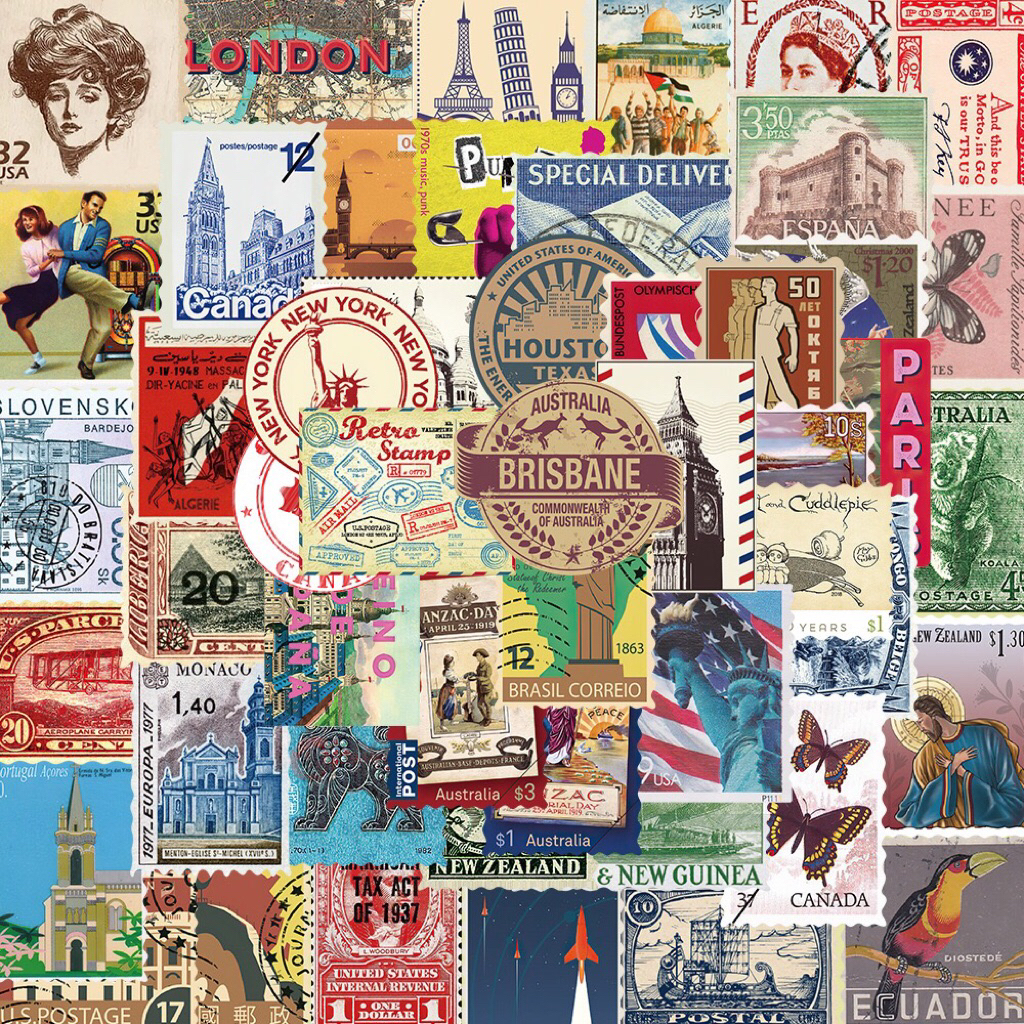 

STICKER ISI 50 PCS Vinyl Anti Air - Retro Stamp Sticker Deco Pack - Sticker Dekorasi - Sticker Lucu - Sticker Unik - Sticker Jepang