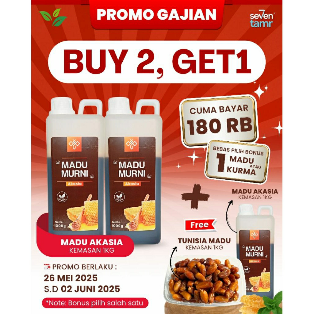 

PAKET MADU AKASIA 2KG BONUS KURMA 1KG / MADU 1KG