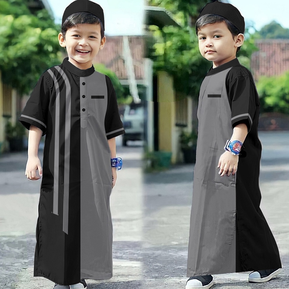 KODE M44N Jubah Anak Laki Laki Azka Gamis Anak Baju Koko Anak Bonus Peci