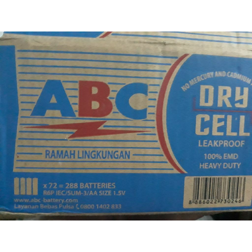 Baterai ABC Kecil Batu Jam Dinding R6P IEC/SUM-3/AA Size 1,5V 1 Karton Isi 288pcs