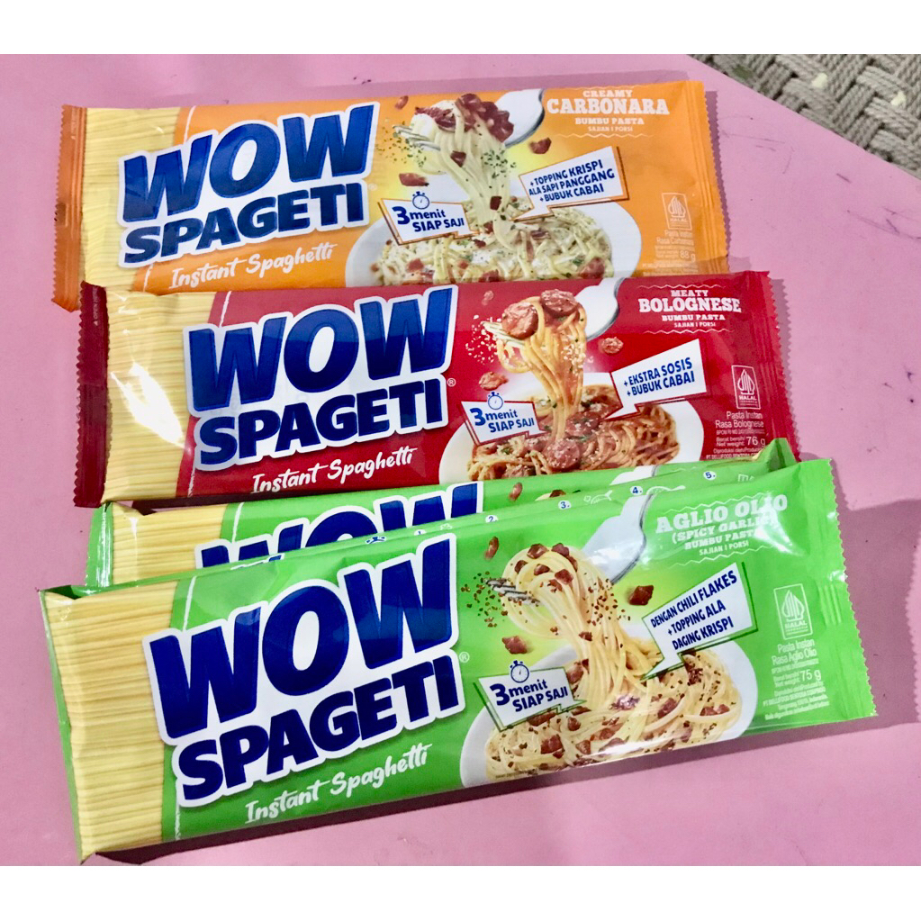 

WOW SPAGETI carbonara orange- bolognese merah - aglio olio hijau