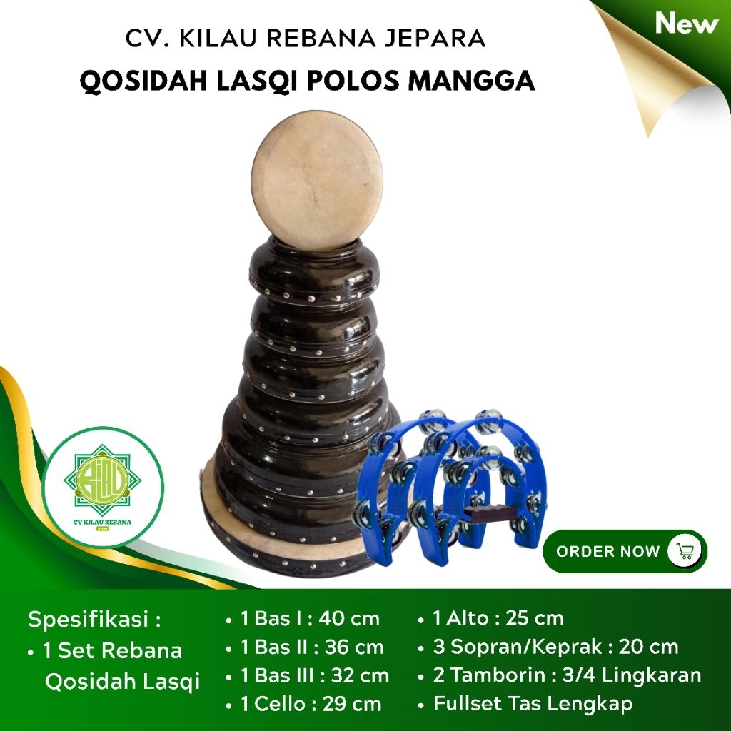 1 Set Rebana Qosidah Lasqi Polos Kayu Mahoni CV. Kilau Rebana Jepara Berkualitas dan Bergaransi