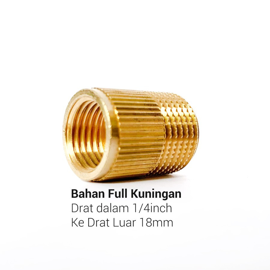Konektor Drat dalam 14mm ke Drat Luar 18mm - KUNINGAN