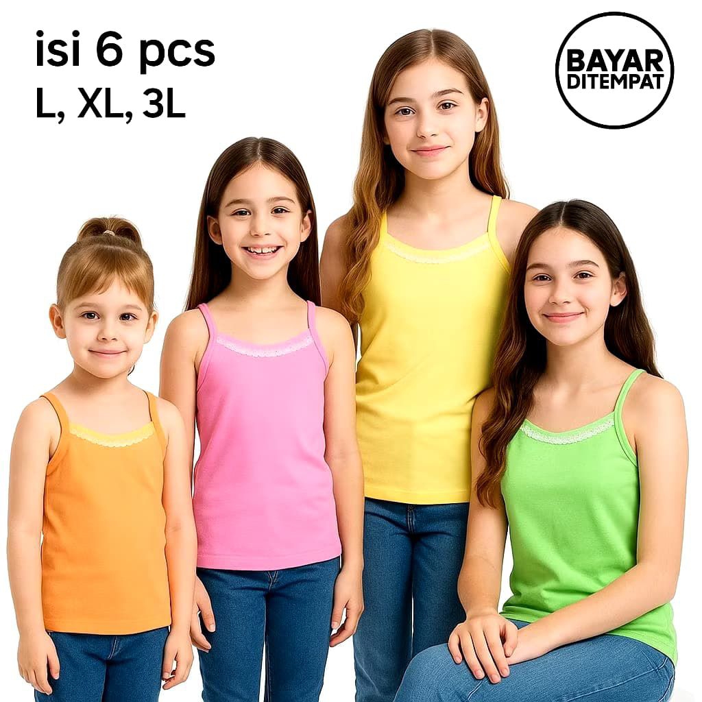 [6pcs] Tanktop Wanita Anak Remaja Dewasa | Kamisol Anak Remaja Dewasa | Singlet Polos Anak Remaja De