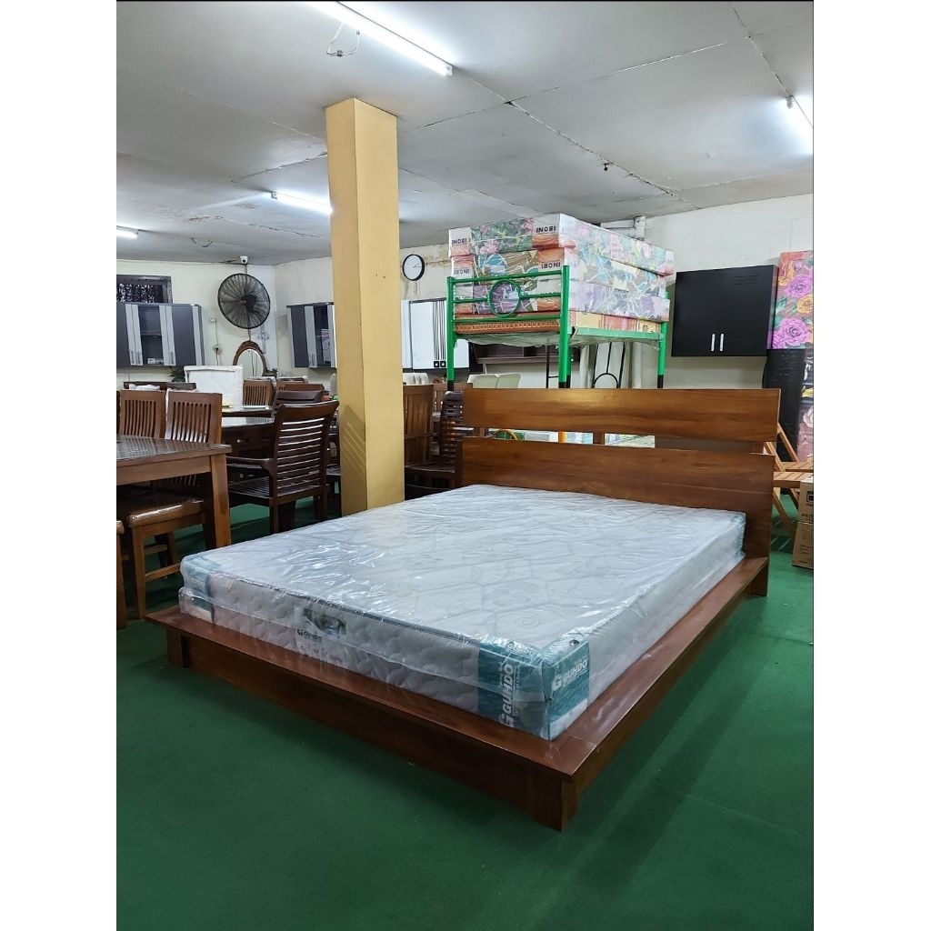 SET Tempat Tidur Minimalis Kayu Jati Jepara + Kasur GUHDO Springbed - Ranjang - BONUS Bantal Guling 