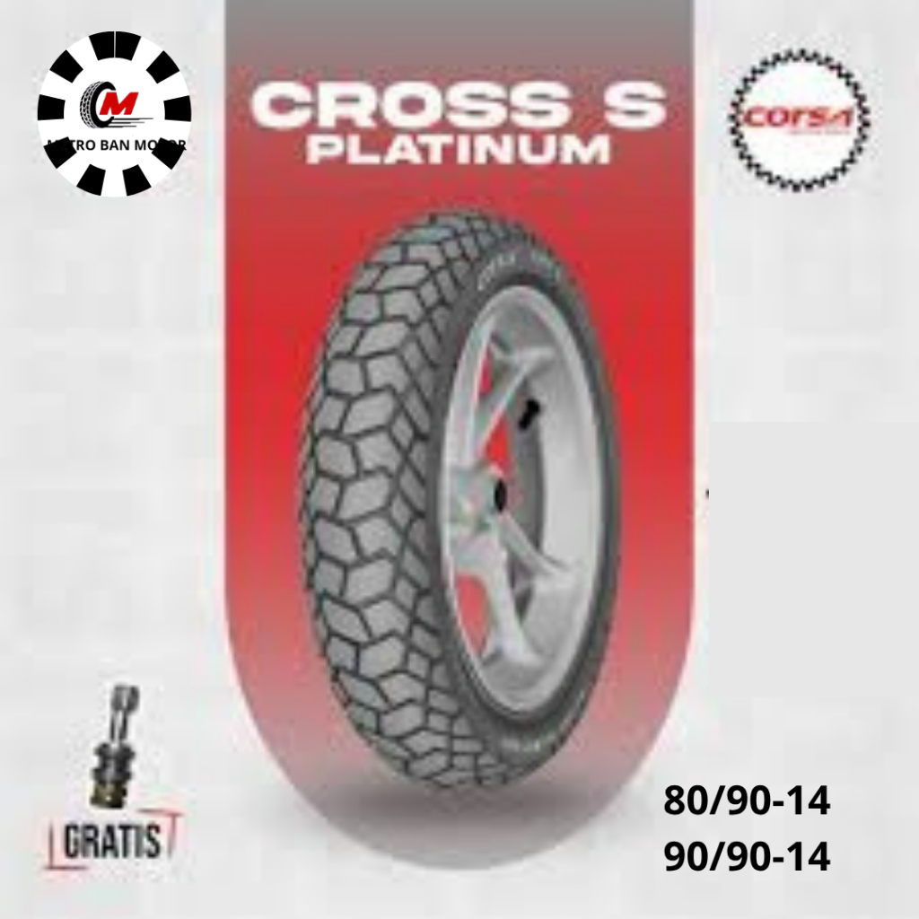 BAN CORSA RING 14 80/90 90/90 CROSS PLATINUM SATUAN/SEPASANG BAN TUBELES MOTOR MATIC