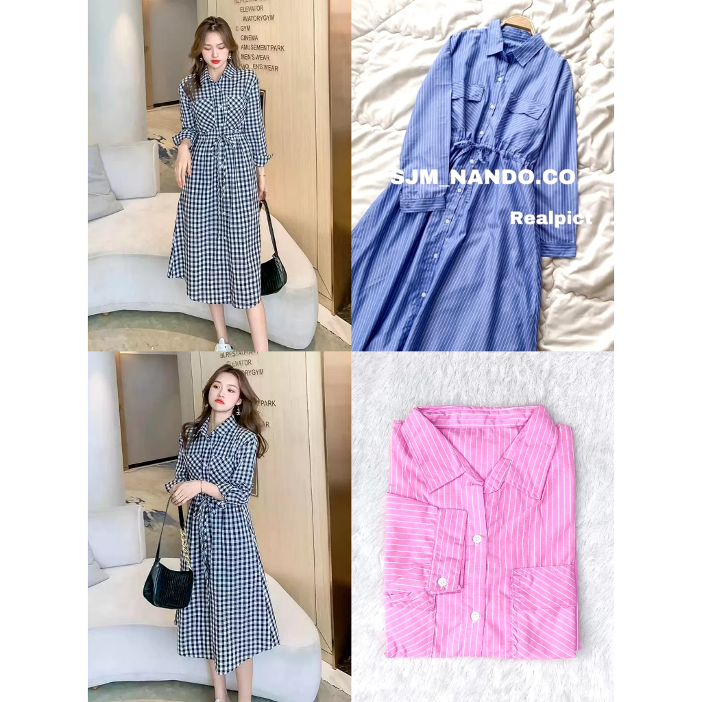 SJM TUNIK KOTAK ZIYI KOREA LENGAN PANJANG BAHAN KATUN IMPORT PREMIUM PINGGANG TALI PITA 072