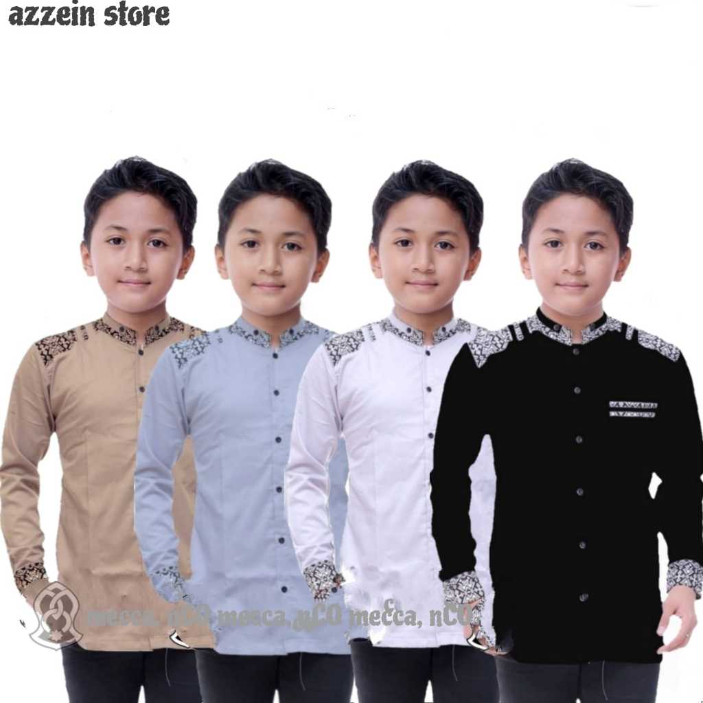 Azzein Store Baju Koko Anak Laki Laki Lengan Panjang Baju Koko Kombinasi Batik Baju Putih  Bisa COD