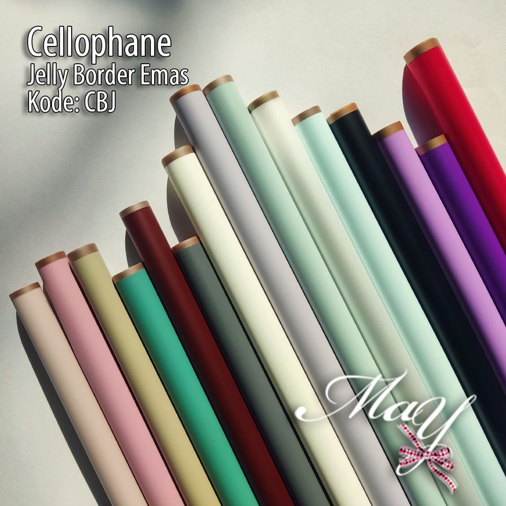 

20 lembar Cellophane Jelly / Semi-Transparan Border Emas Color Flower Wrapping Bungkus Bunga Buket (CBJ)