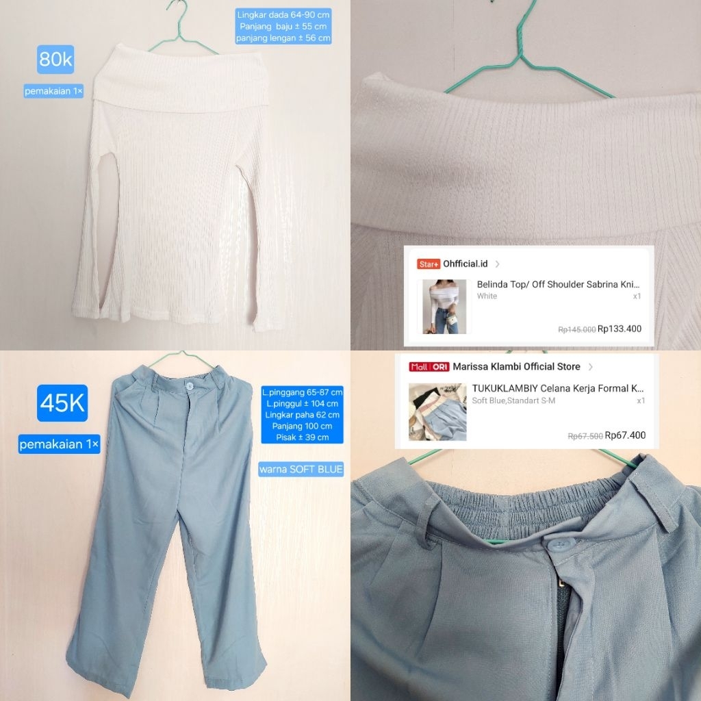 (PL) white off shoulder dan loose pants soft blue