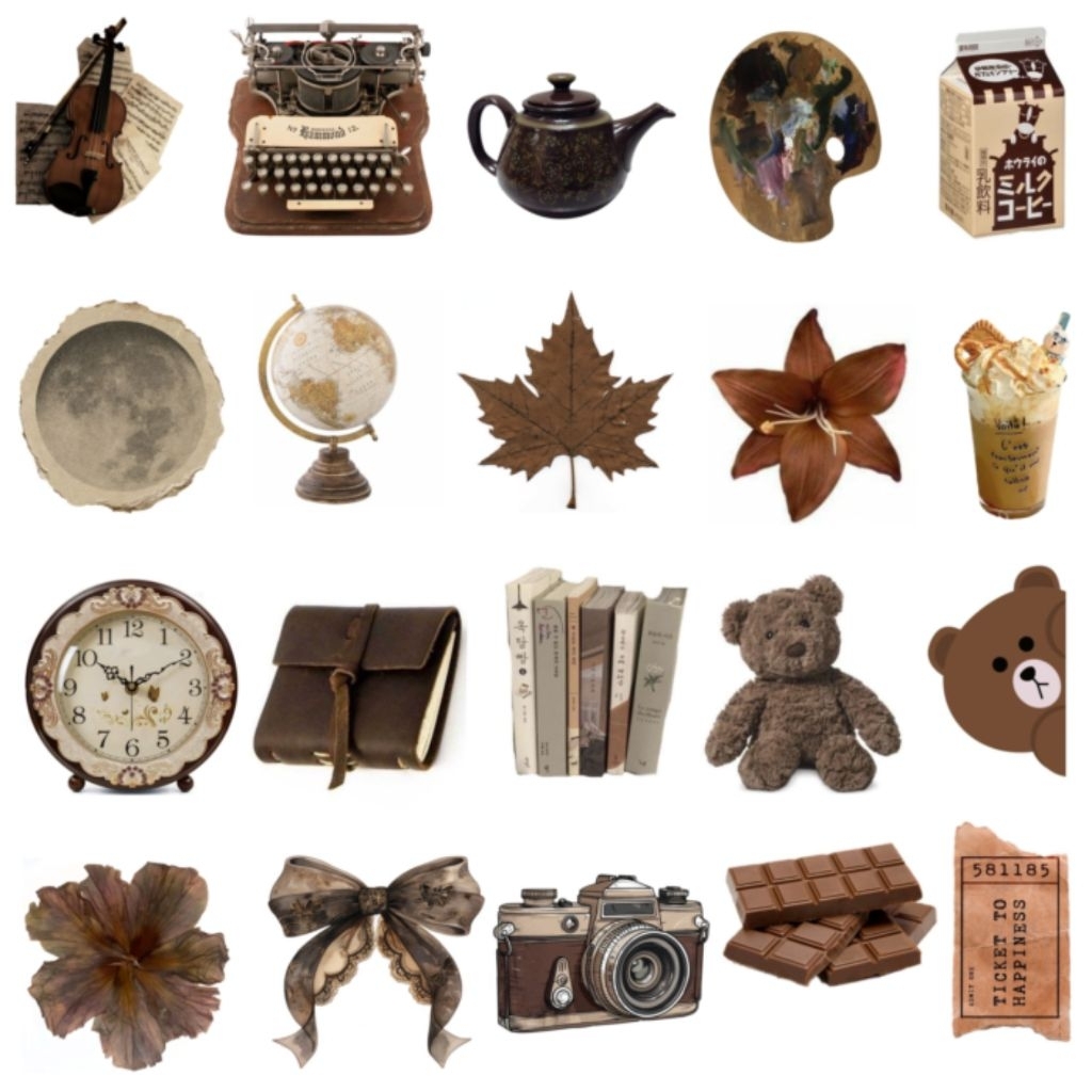 

[isi 20 pcs] sticker coklat / sticker aesthetic / sticker deco / sticker decoration / sticker journaling / sticker bujo / sticker journal