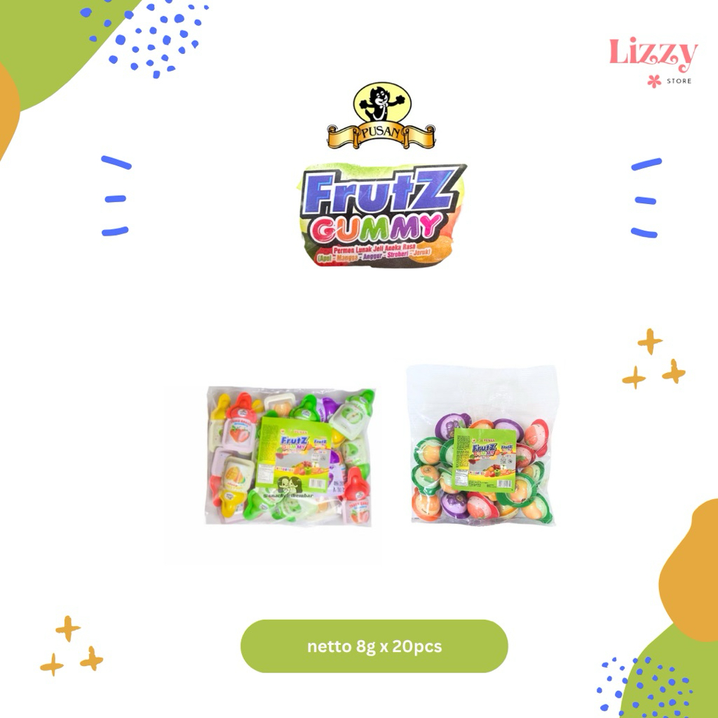 

Pusan Frutz Gummy Soft Candy Permen Lunak 8g x 20pcs