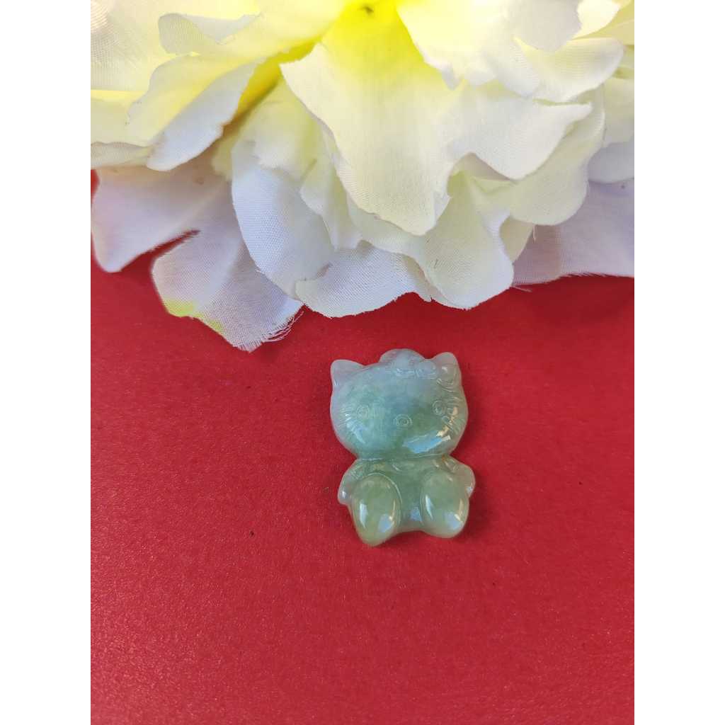 Liontin Giok Hello Kitty Jadeite Grade A – Batu Giok Lucu Asli Bersertifikat