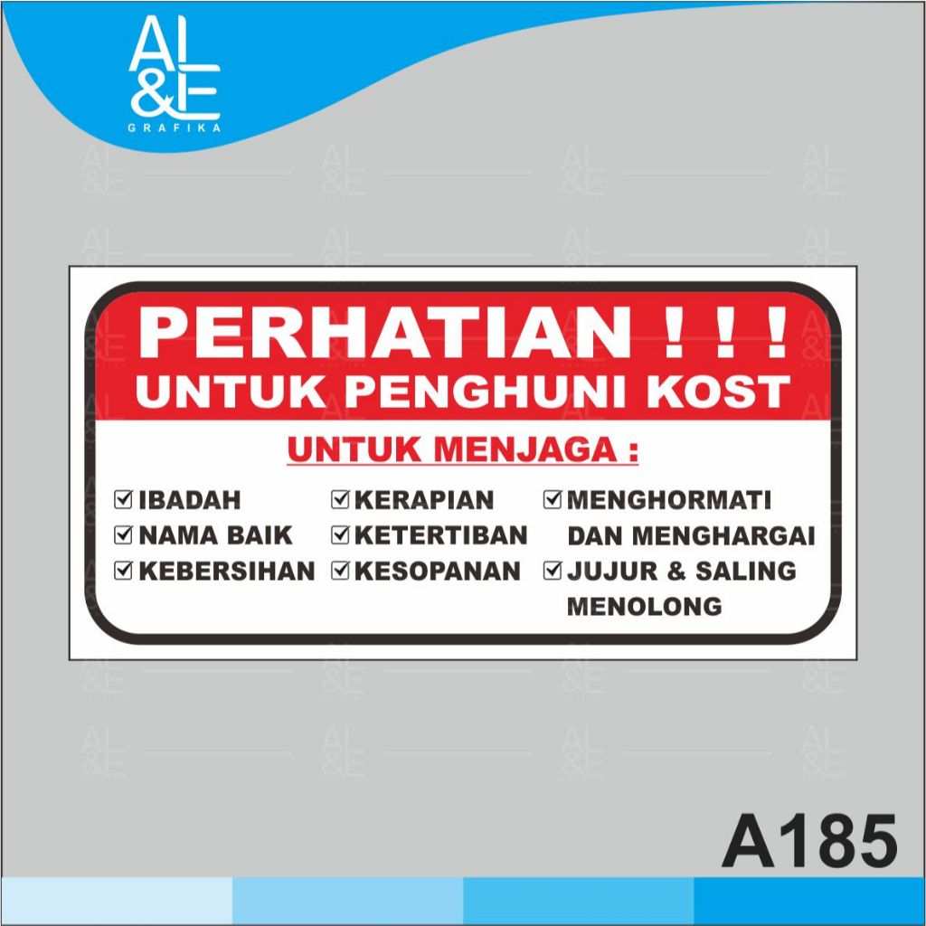 

A185 - Acrylic Sign, Stiker Akrilik Perhatian Untuk Penghuni Kost, Tahan Air, Premium dan Murah
