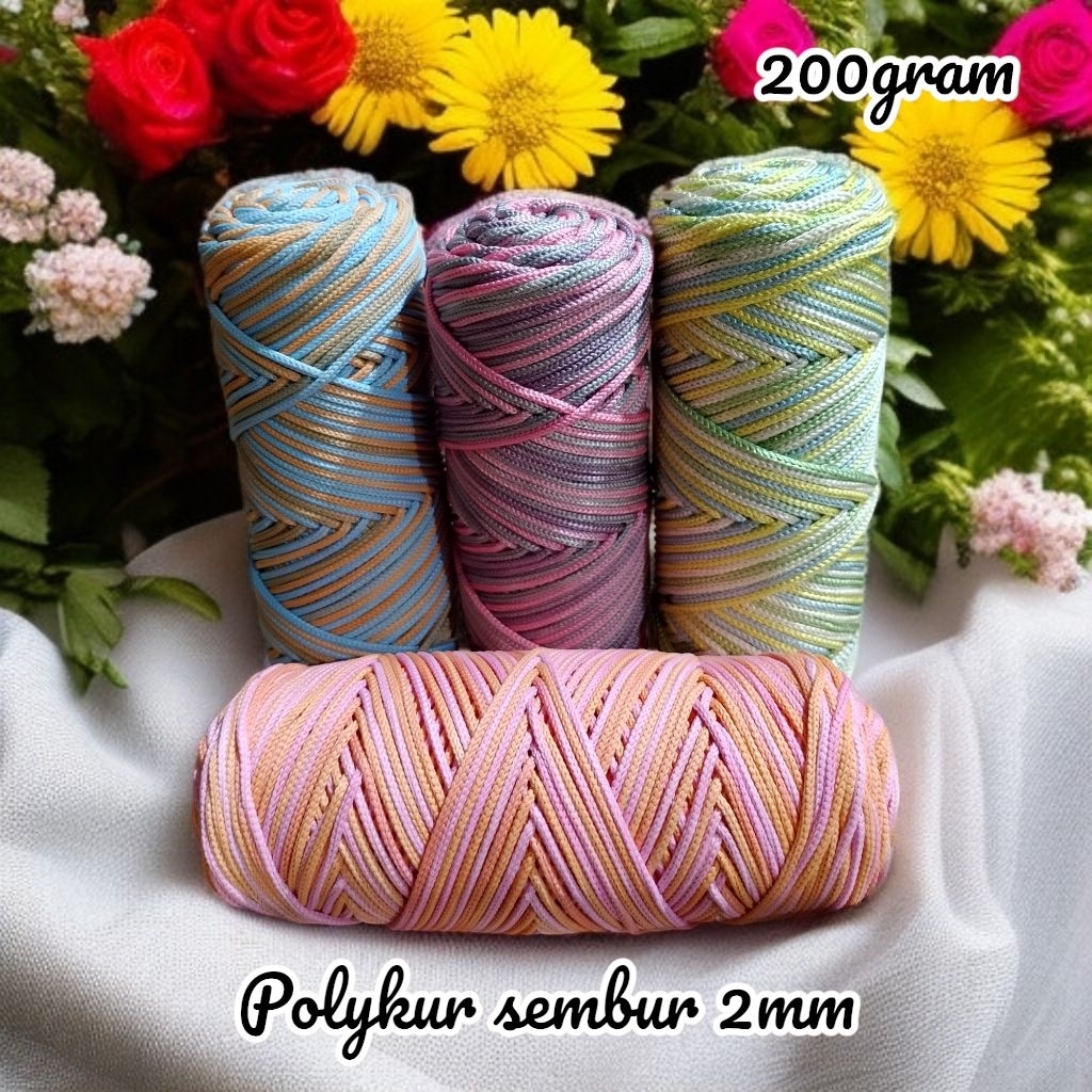 Benang rajut Poly kur sembur 2mm / tali kur glitar Polyester 200gram