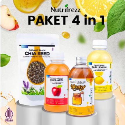 

Nutrifrezz - Paket- Sari Lemon - Cuka Apel - Madu Asli - Biji Chiaseed - Paket 4in1