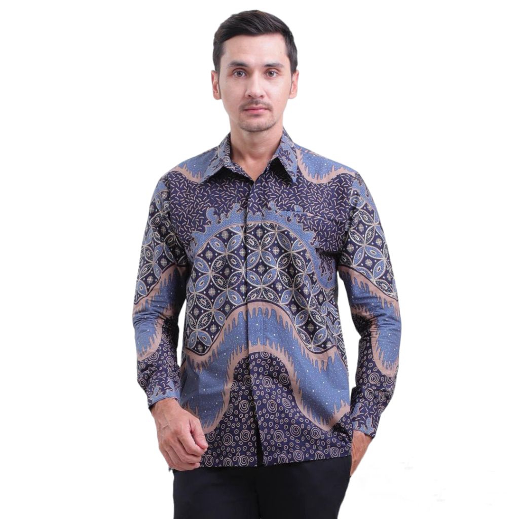 Kemeja Batik Pria JAGAT NAVY Katun Premium Lapis Furing