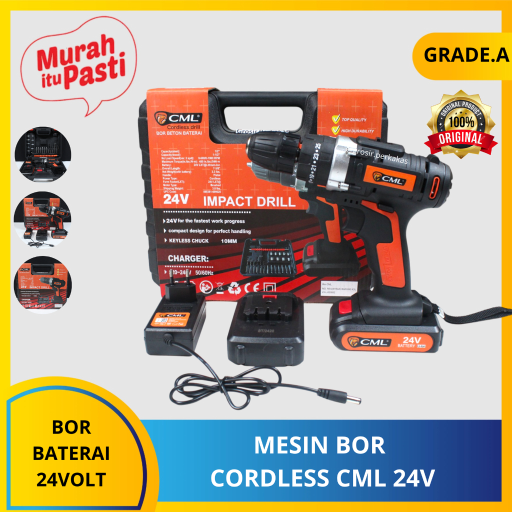 MESIN BOR CORDLESS CML 24V - Camel Mesin Bor Baterai Set - TANPA Kabel. [A][#MESIN BOR]