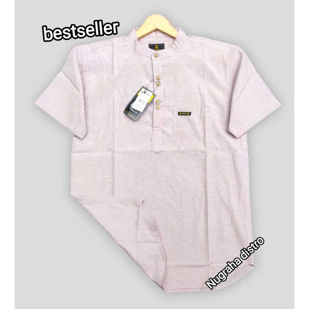 Baju Koko Pria Lengan Warna Cream Katun Premium Pakaian Muslim Laki Laki Remaja dan Dewasa