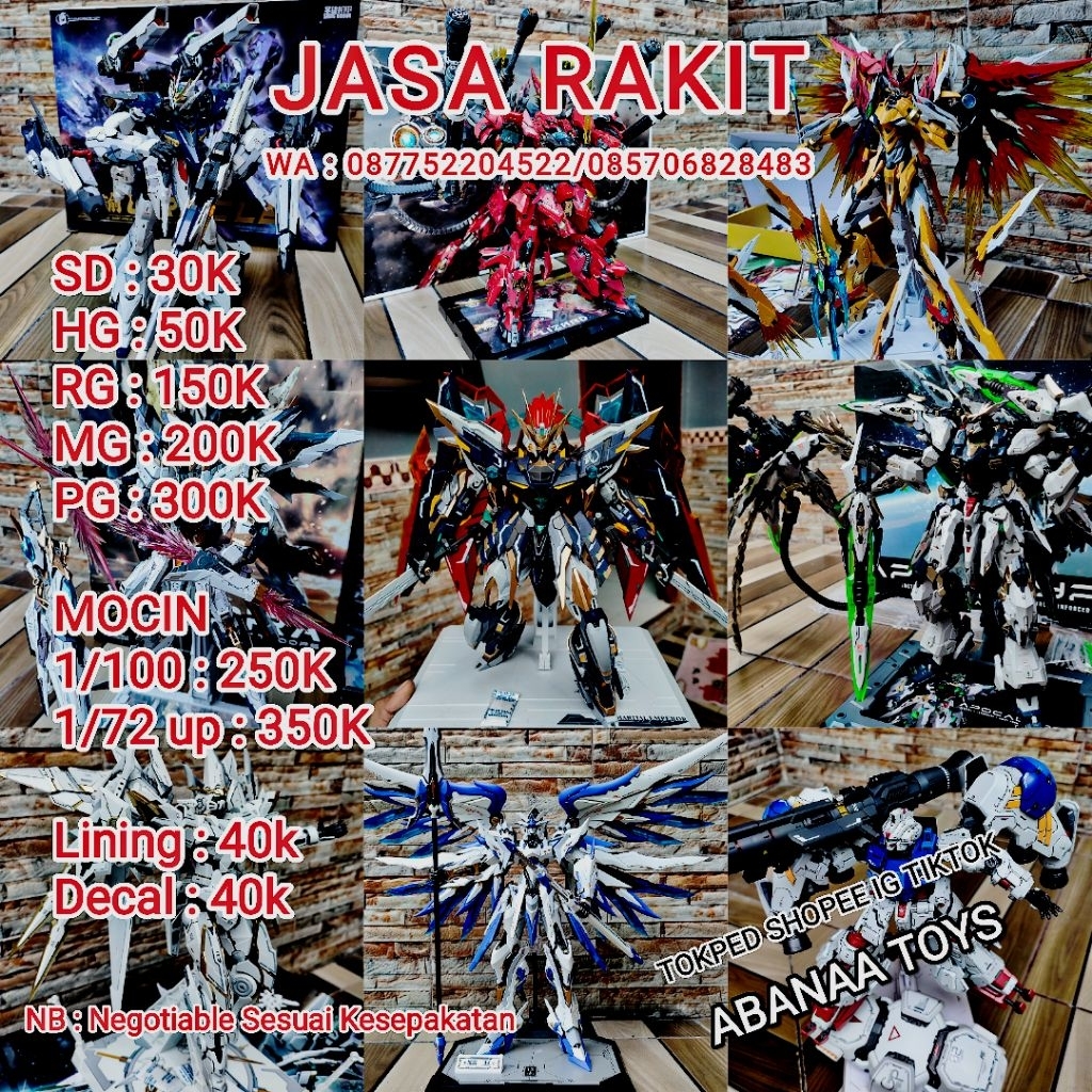 Jasa Rakit Gundam Gunpla HG RG MG PG Mocin Model Kit Cina 1/144 1/100 1/72 1/60